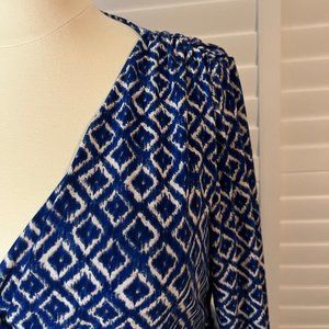 Lauren Ralph Lauren Size 16W Colbalt Geometric Dress Ruched Stretch Flattering